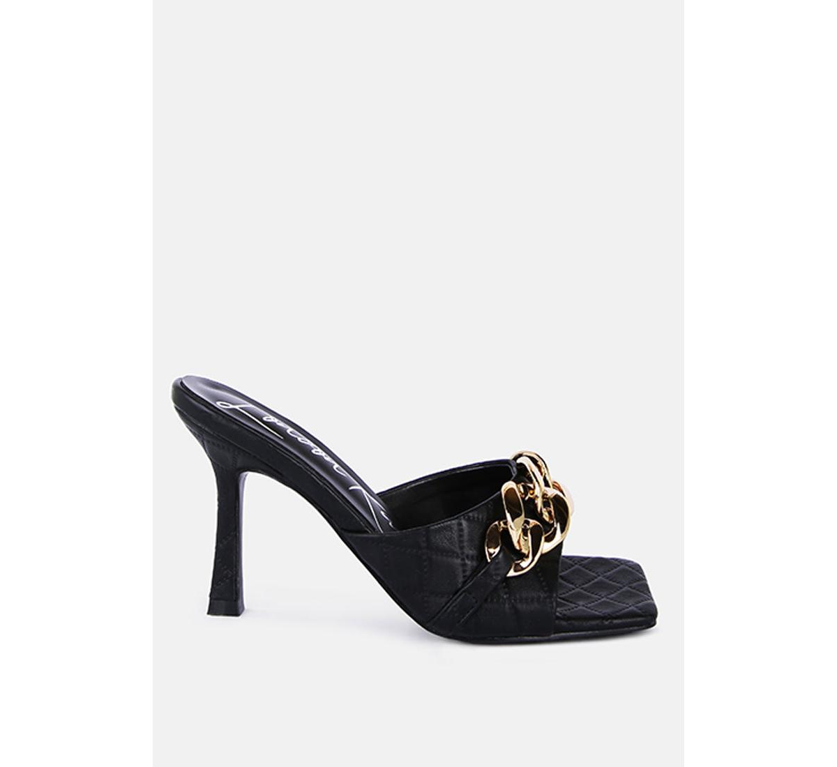 Womens Mermaid Quilted Metallic Chain Embellished Sandals - Mint