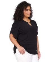 MICHAEL Michael Kors Solid Twist 3/4 Sleeve Top (Black) Women's Clothing -  ShopStyle