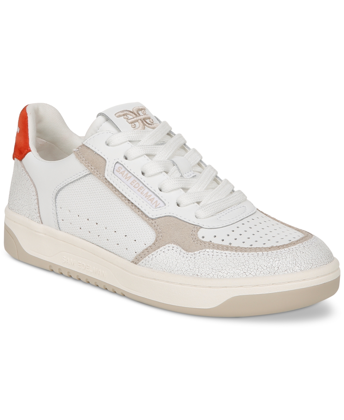 Shop Sam Edelman Women's Harper Lace-up Low-top Court Sneakers In White,light Stone,tigerlily