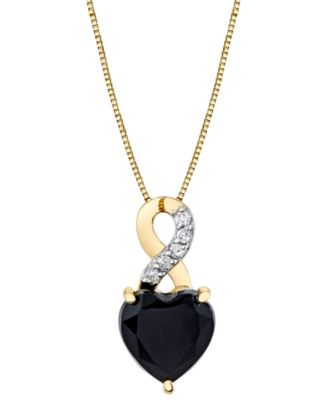 Macy's - Onyx & Diamond Accent Heart 18" Pendant Necklace in 10k Gold