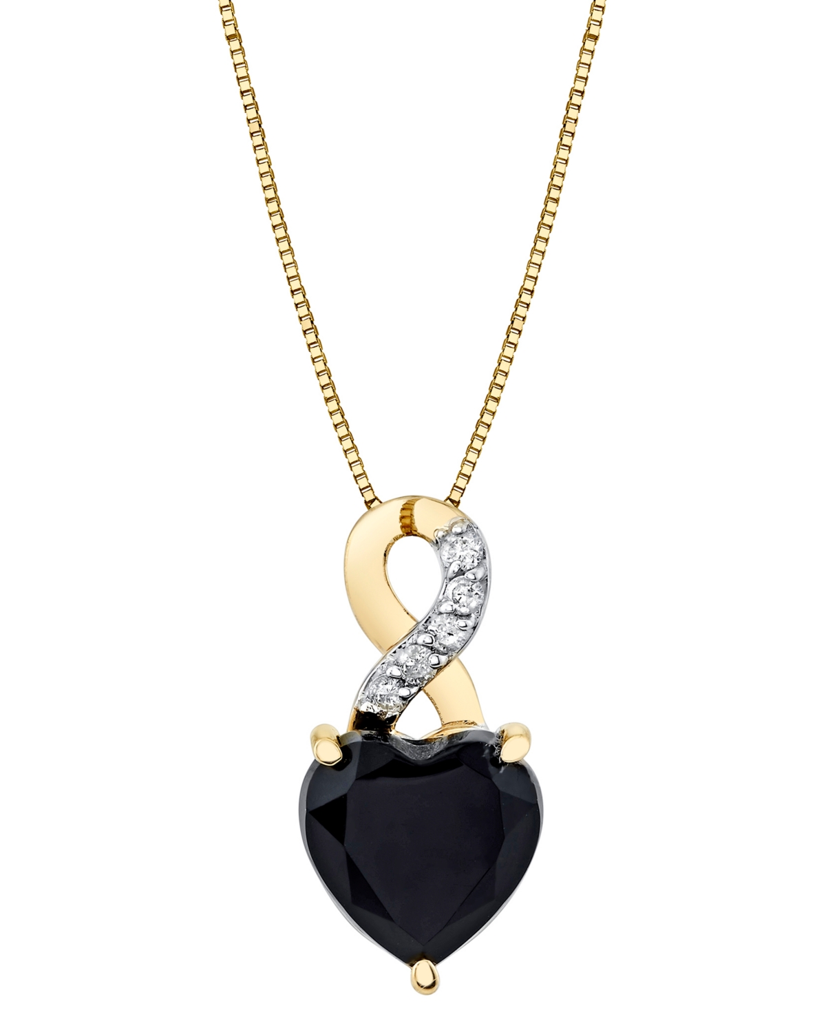 Macy's Onyx & Diamond Accent Heart 18" Pendant Necklace In 10k Gold
