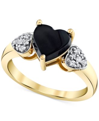 Macy's - Onyx & Diamond (1/8 ct. t.w.) Heart Ring in 10k Gold