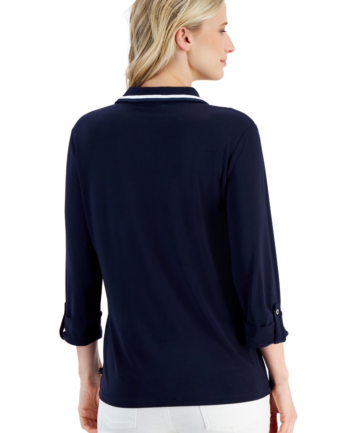 Shop Nautica Women's Knit Roll-tab Tipped Shirt In Blue