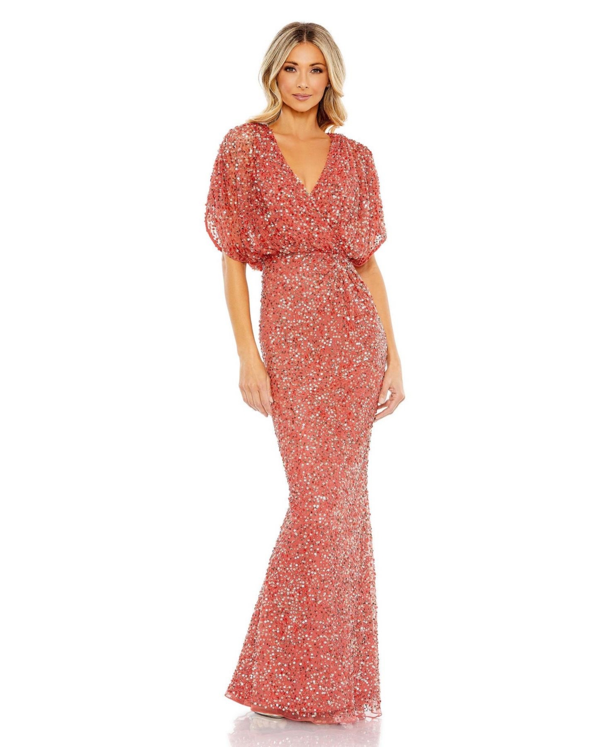 Mac Duggal Women's Draped Sleeve V Neck Gown