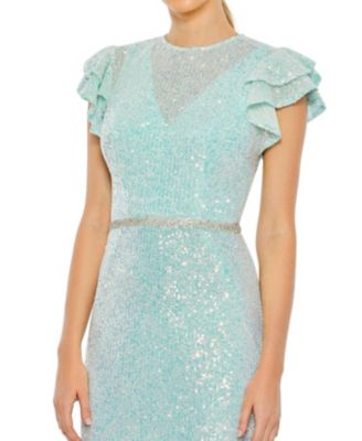 Women's Ieena Sequined High Neck Flutter Sleeve Gown