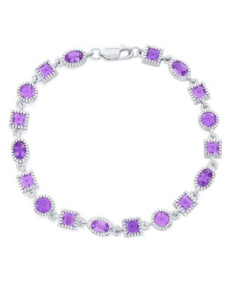 Sterling Silver Oval and Square Gem Bracelet - Amethyst