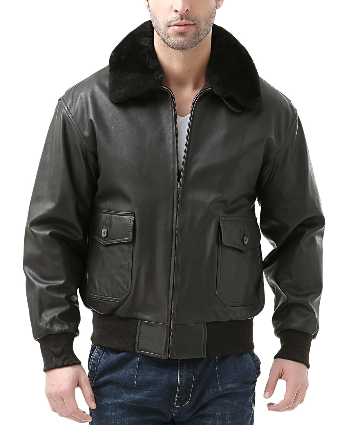 Landing Leathers Men G-1 Leather Flight Bomber Jacket - Big and Tall