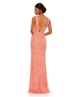 Women's Sequined Plunge Neck Sleeveless Column Gown