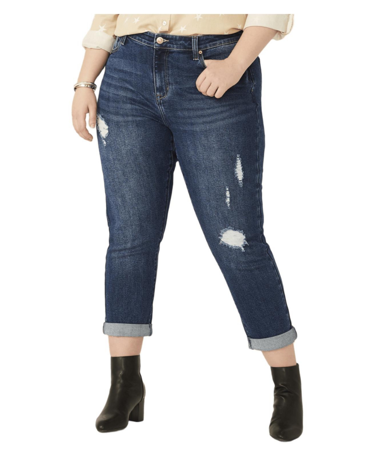 Plus Size Acela Boyfriend Jean - Destructed dark wash