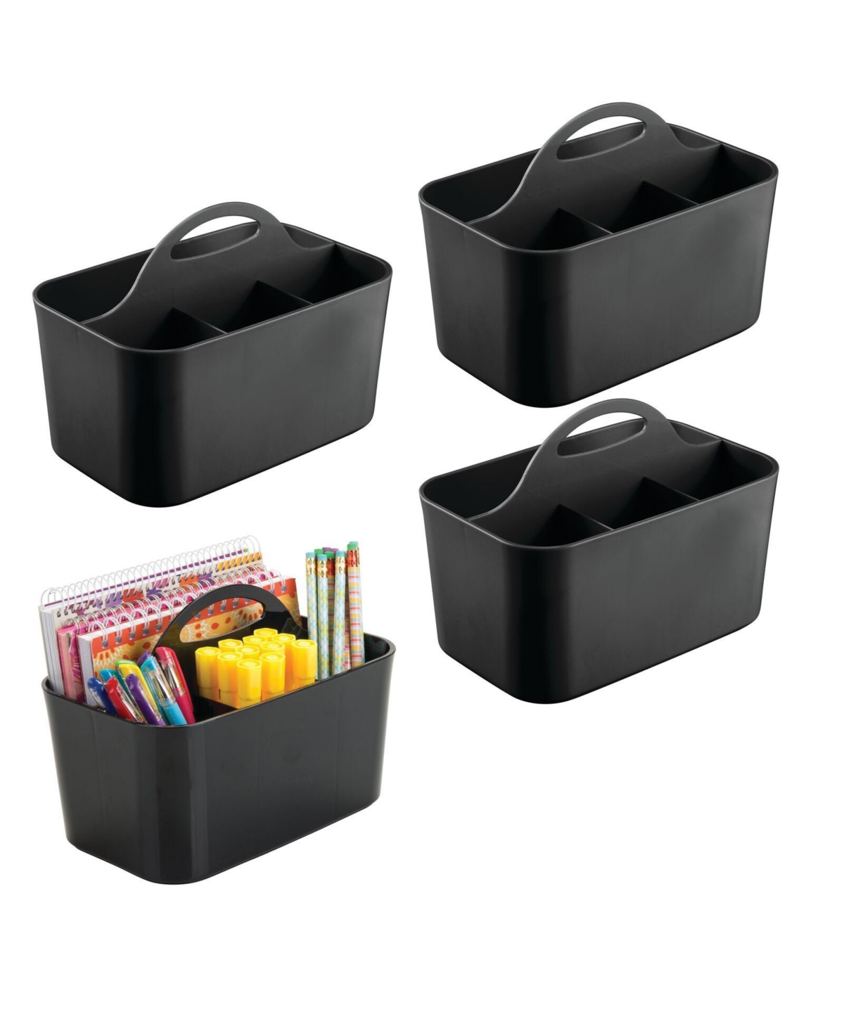 Small Plastic Caddy Tote for Desktop Office Supplies, 4 Pack, Black - Black
