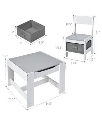 Kids Table Chairs Set With Storage Boxes Blackboard Whiteboard Drawing
