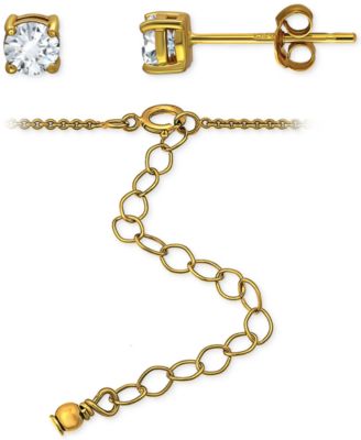 2-Pc. Set Cubic Zirconia Heart Pendant Necklace & Solitaire Stud Earrings, Created for Macy's