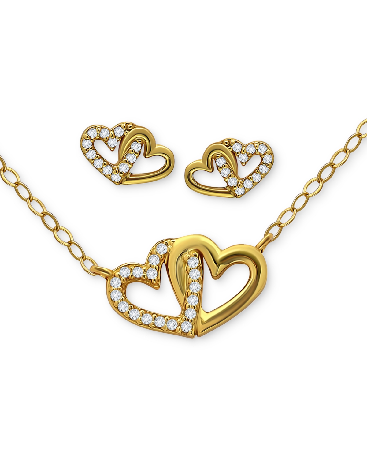Giani Bernini 2-pc. Set Cubic Zirconia Double Heart Pendant Necklace & Matching Stud Earrings In 18k Gold-plated S