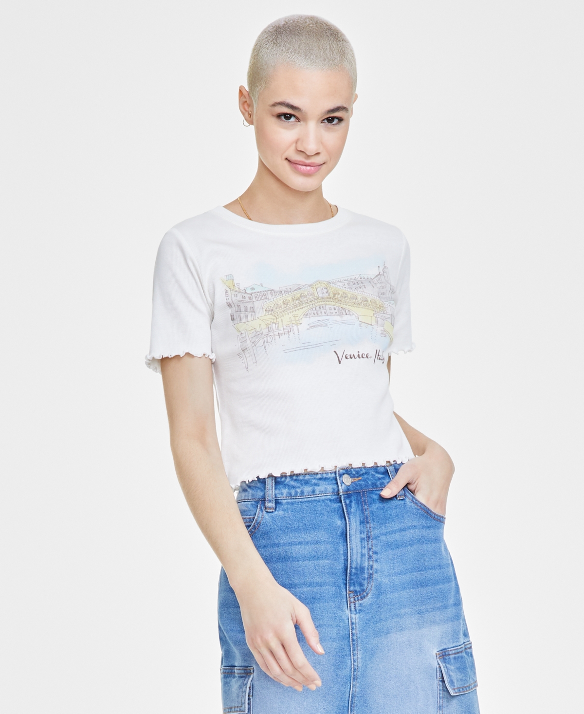 Shop Grayson Threads, The Label Juniors' Venice Crewneck Baby Tee In Off White