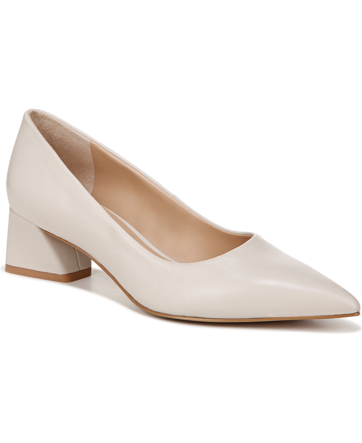 Shop Franco Sarto Racer-pump Pointed Toe Block Heel Pumps In Putty White Leather