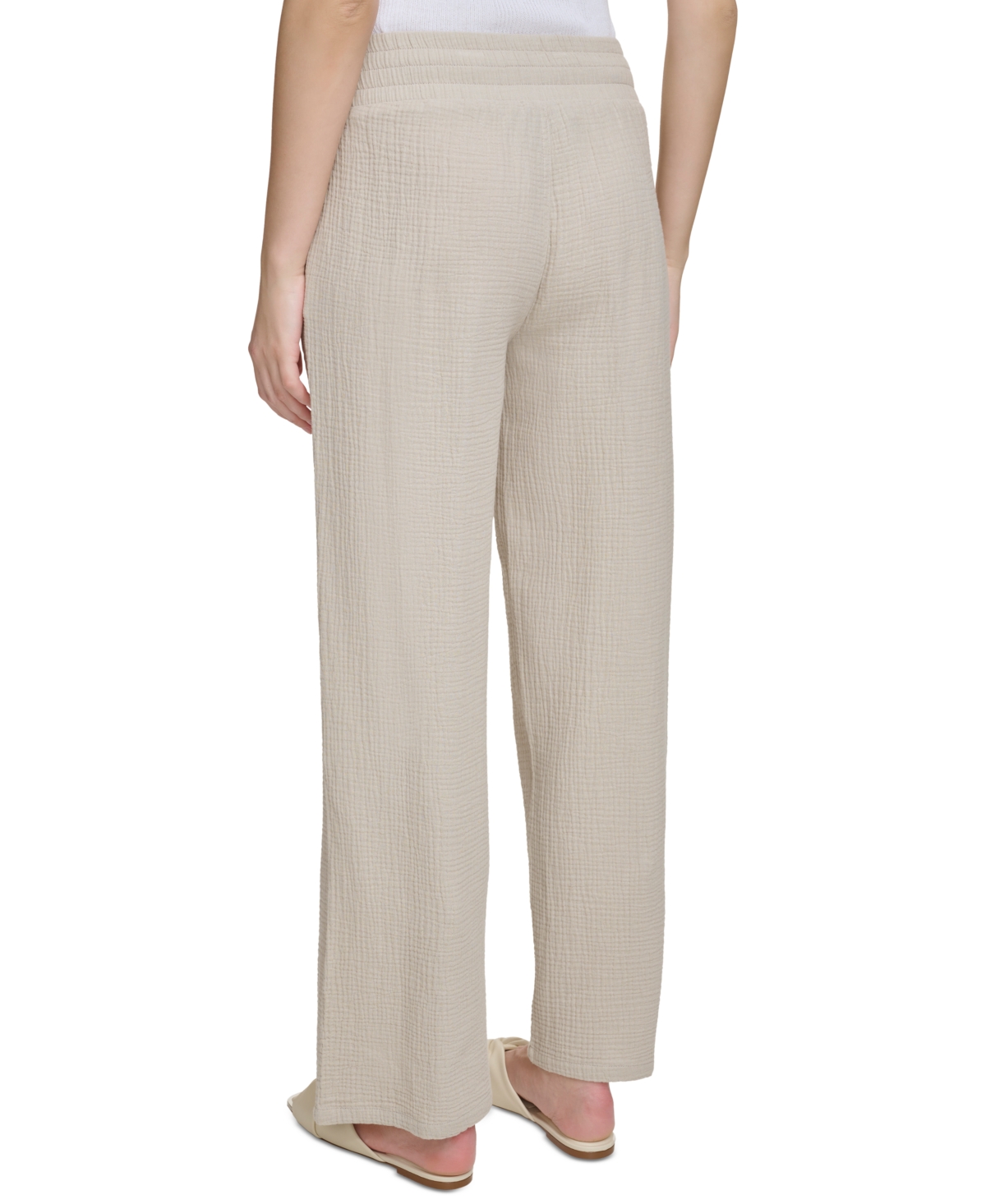 Shop Dkny Jeans Women's High-rise Gauze Straight-leg Pants In Pbl - Pebble