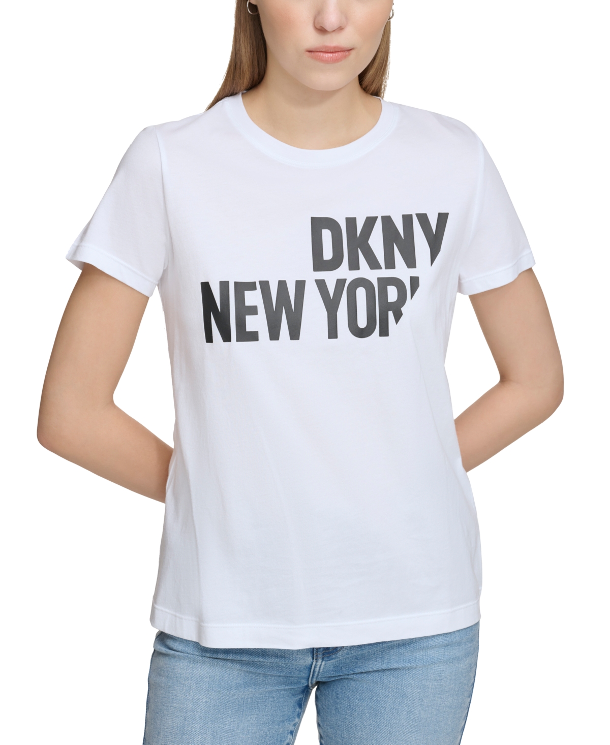 Shop Dkny Jeans Women's Sliced Logo Print T-shirt In Whb - Wht,black