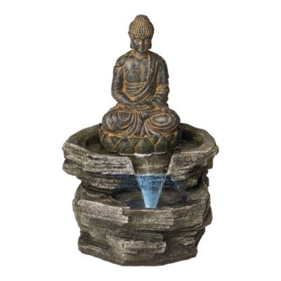 Sitting Buddha 21" High Large Zen Asian Indoor Outdoor Decor Faux Stone Floor Fountain with Light LED Waterfall