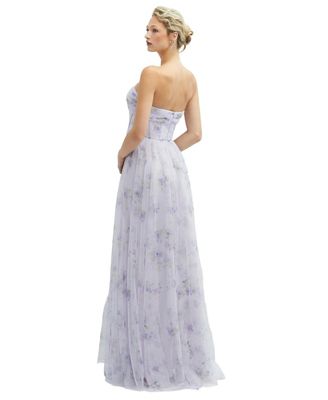 Floral Strapless Twist Cup Corset Tulle Dress with Long Full Skirt
