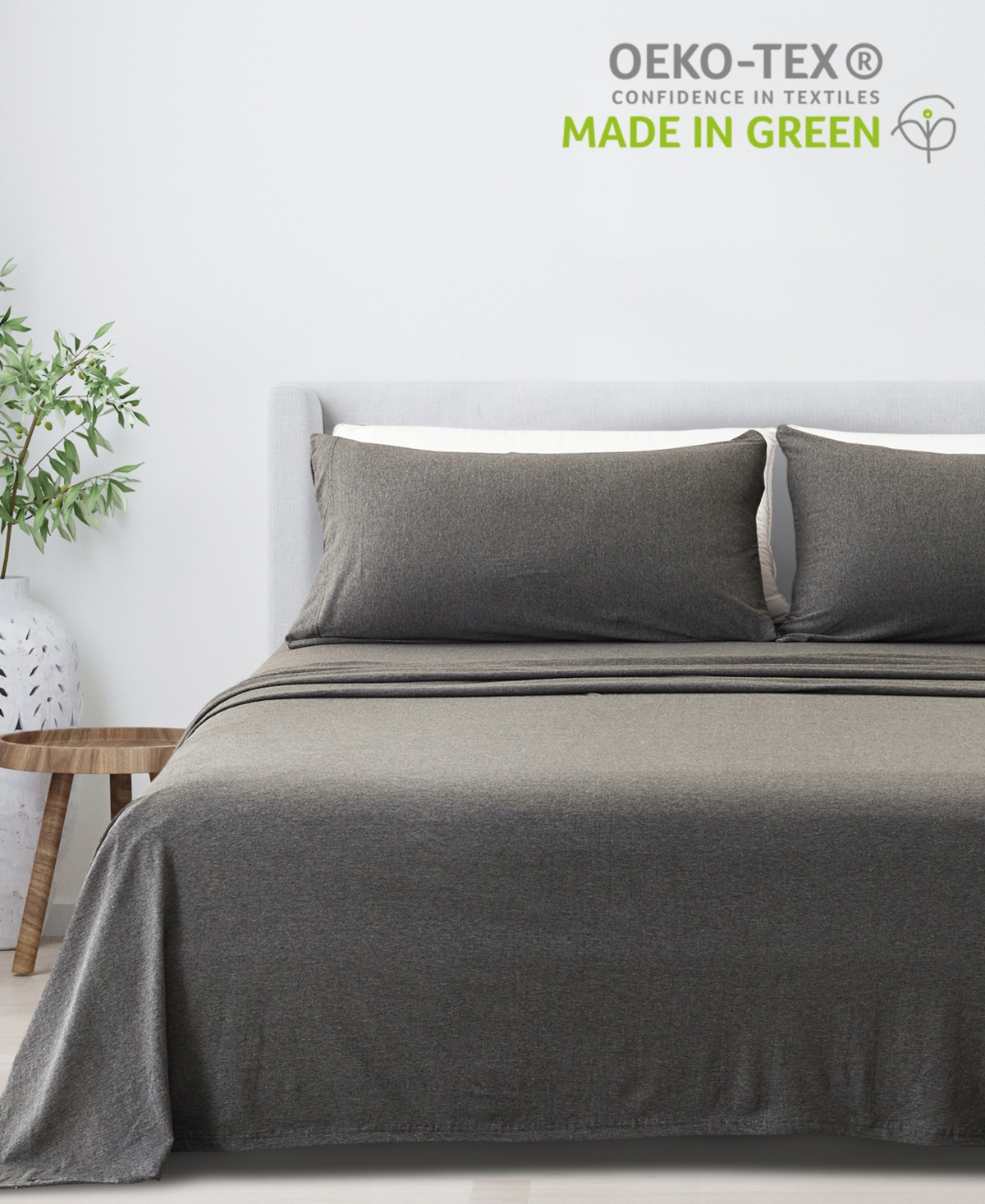 Premium Comforts Heathered Melange T-shirt Jersey Knit Cotton Blend 4 Piece Sheet Set