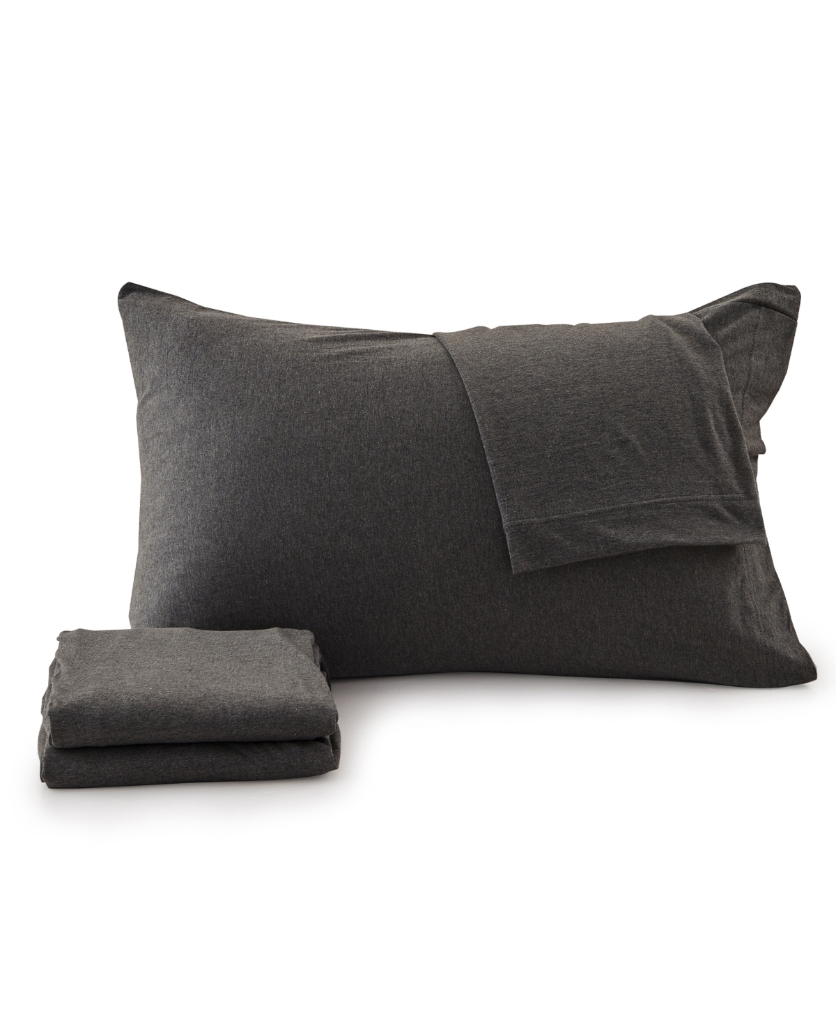 Premium Comforts Heathered Melange T-shirt Jersey Knit Cotton Blend 4 Piece Sheet Set, Twin Xl In Charcoal