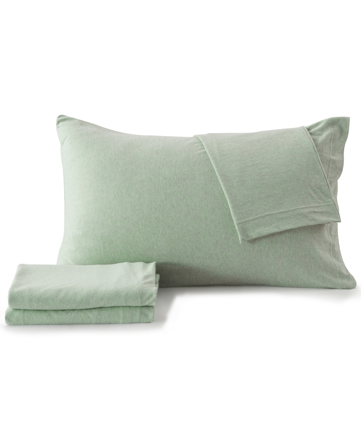 Premium Comforts Heathered Melange T-shirt Jersey Knit Cotton Blend 4 Piece Sheet Set, California King In Green