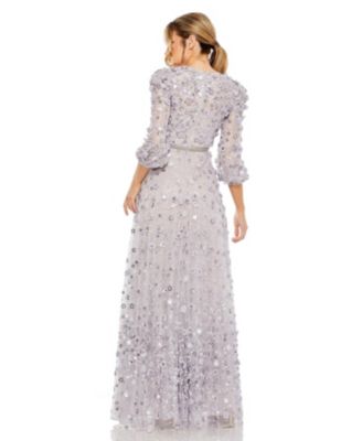 [Mac Duggal] 華やかフローラル ラインストーン マキシドレス Green Embellished Ruffle Tiered High Neck Floral Dress - Mac