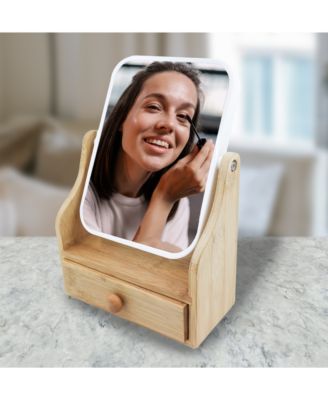 Dual-Sided Vanity Mirror with Bamboo Drawer Base