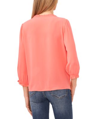 Women's Ruffled Button-Front 3/4-Sleeve Blouse