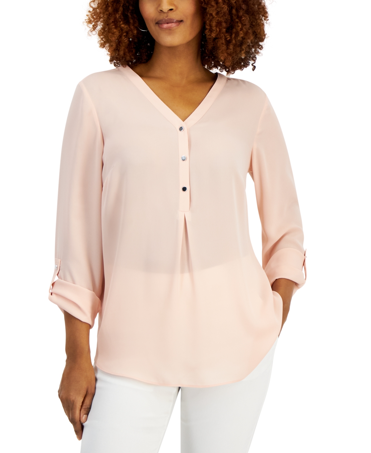 Shop Jm Collection Women's Long Sleeve Utility Top, Created For Macy's In Rose Tint
