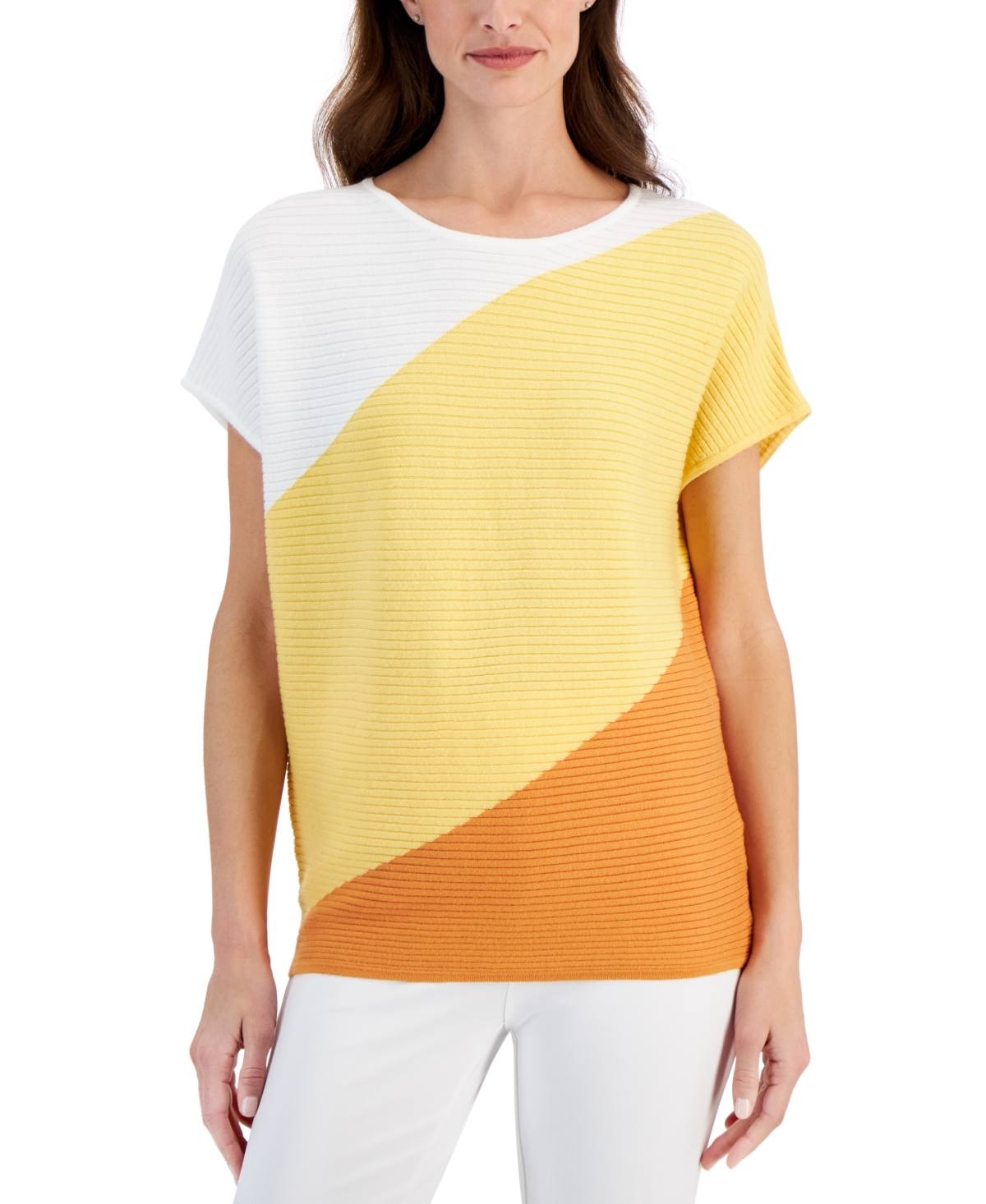 Shop T Tahari Women's Colorblocked Drop-shoulder Sweater In Sunray Yellow
