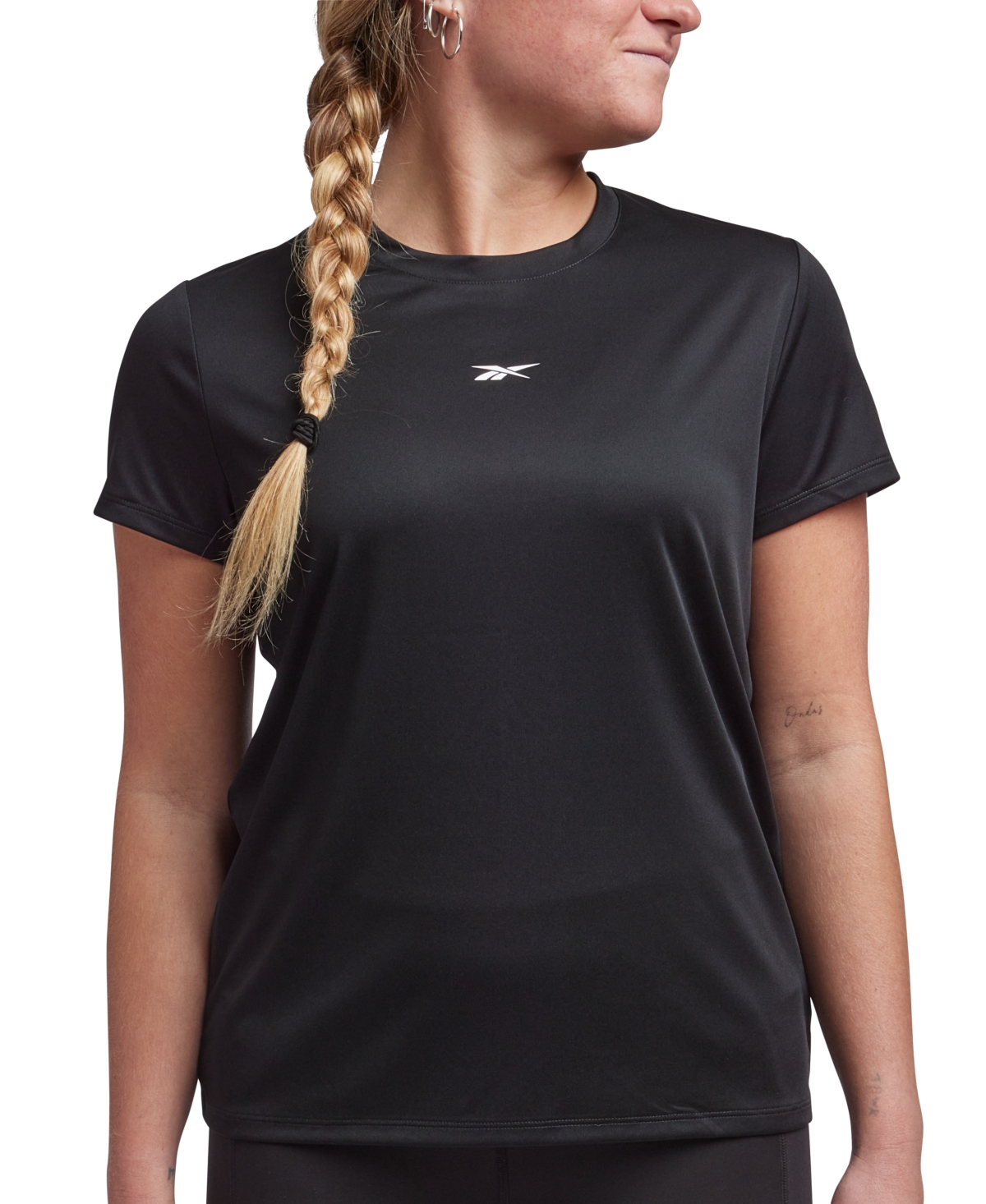 Shop Reebok Women's Active Identity Performance Logo Tech T-shirt In Black
