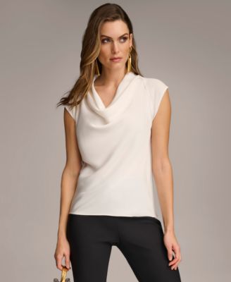 Donna Karan Women s Cowl Neck Cap Sleeve Top