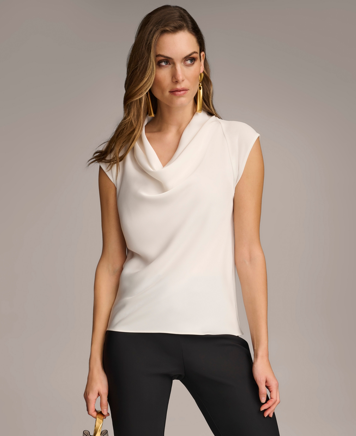 Women's Cowl-Neck Cap-Sleeve Top - Black