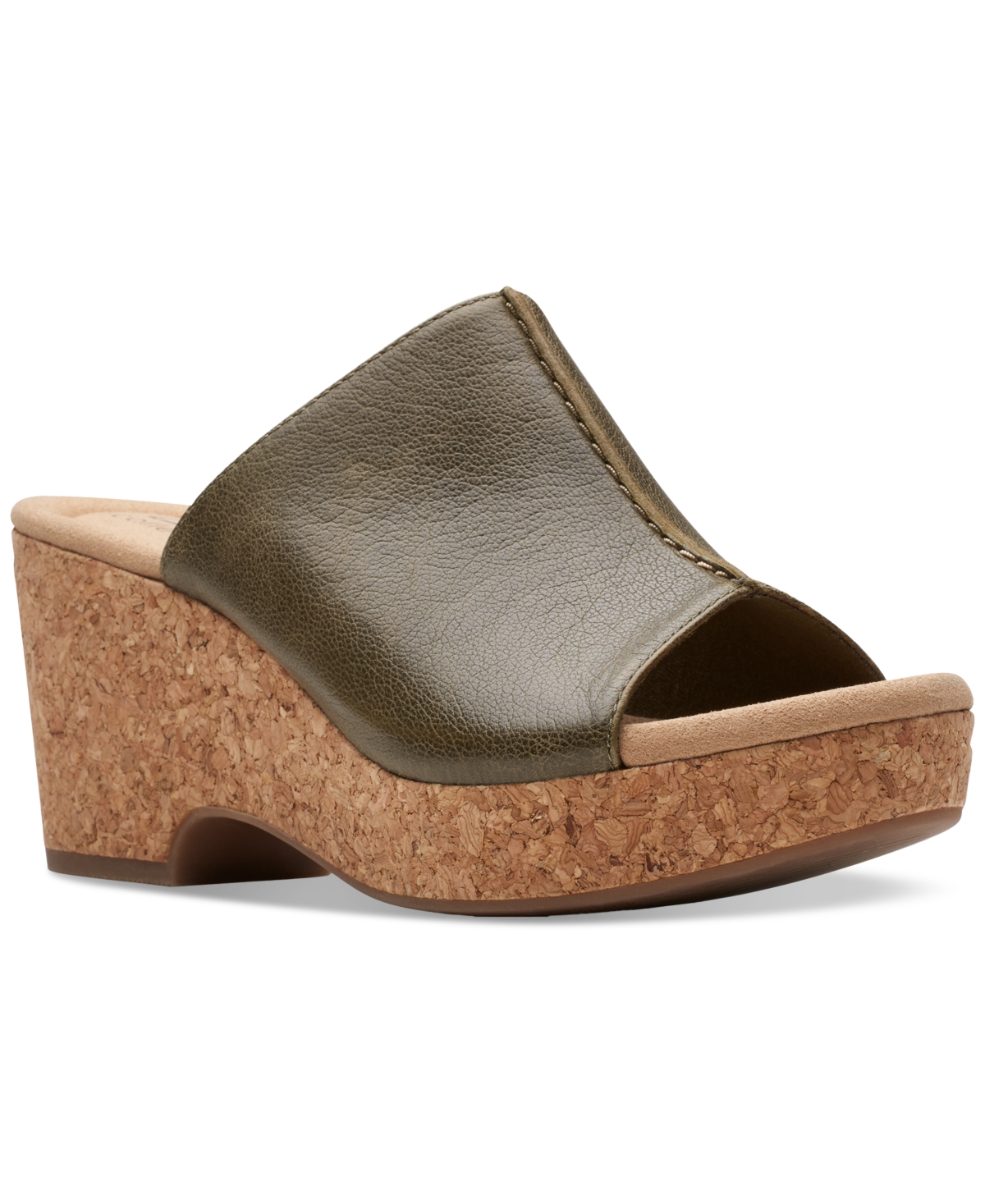 Clarks Women's Giselle Orchid Slip On Platform Wedge Sandals In Olive Leather