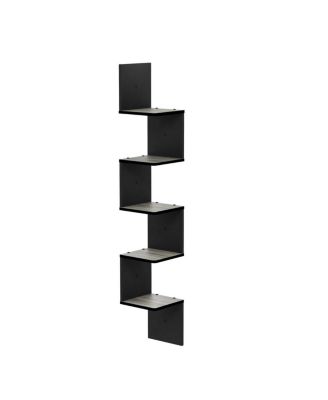 FR16123GYW-BK 5 Tier Wall Mount Floating Corner Square Shelf, French Oak Grey & Black