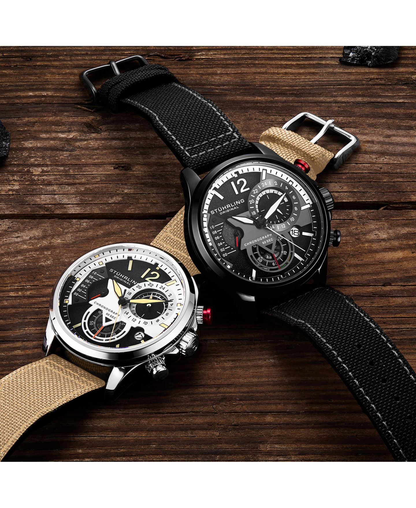Мужские часы Stuhrling Model 4029 Japan Quartz Chronograph, Leather Strap Watch, цвет: Бежевый — фото 5