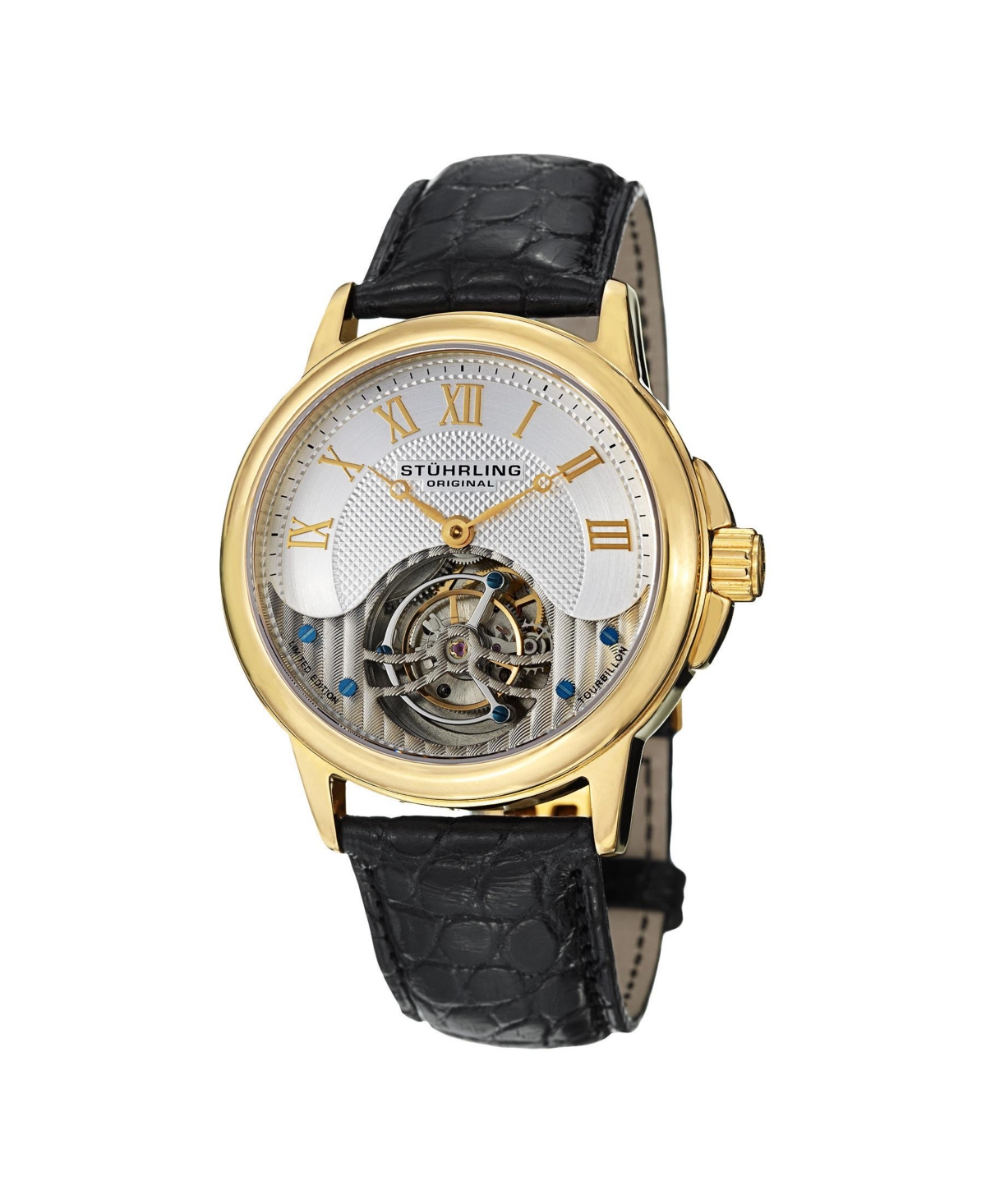 Stuhrling Original Model 541 Stainless Steel Case ,Genuine Alligator Strap, Exposed Tourbillon Movement Men's watch