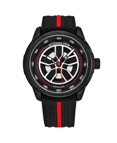 Мужские часы Stuhrling 984 Quartz 44mm Aviator Multi Layered Dial Silicone Strap Watch, цвет: Серый