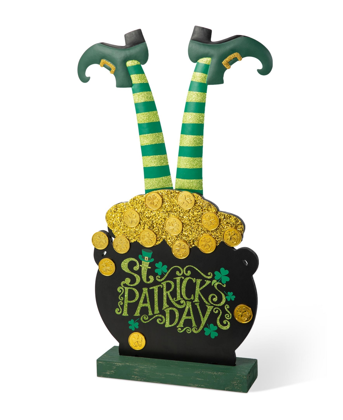 Glitzhome 24" H Wooden St. Patrick's Leprechaun Pot Of Gold-tone Porch Decor In Multi