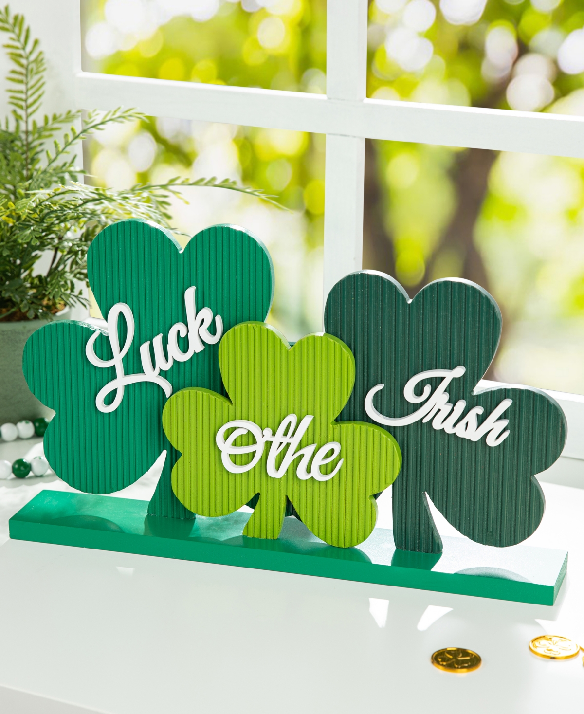 Shop Glitzhome 16" L St. Patrick's Wooden Shamrocks Table Decor In Multi