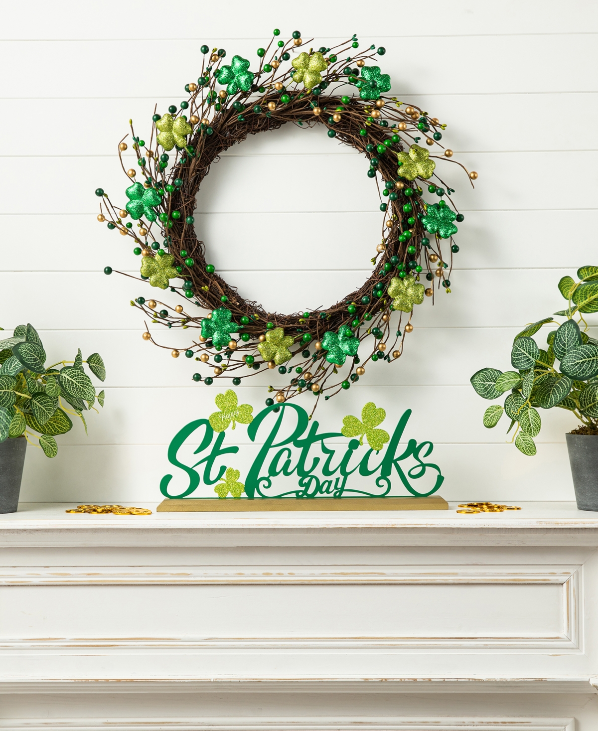 Glitzhome 20" D St. Patrick's Shamrock Berry Wreath In Multi