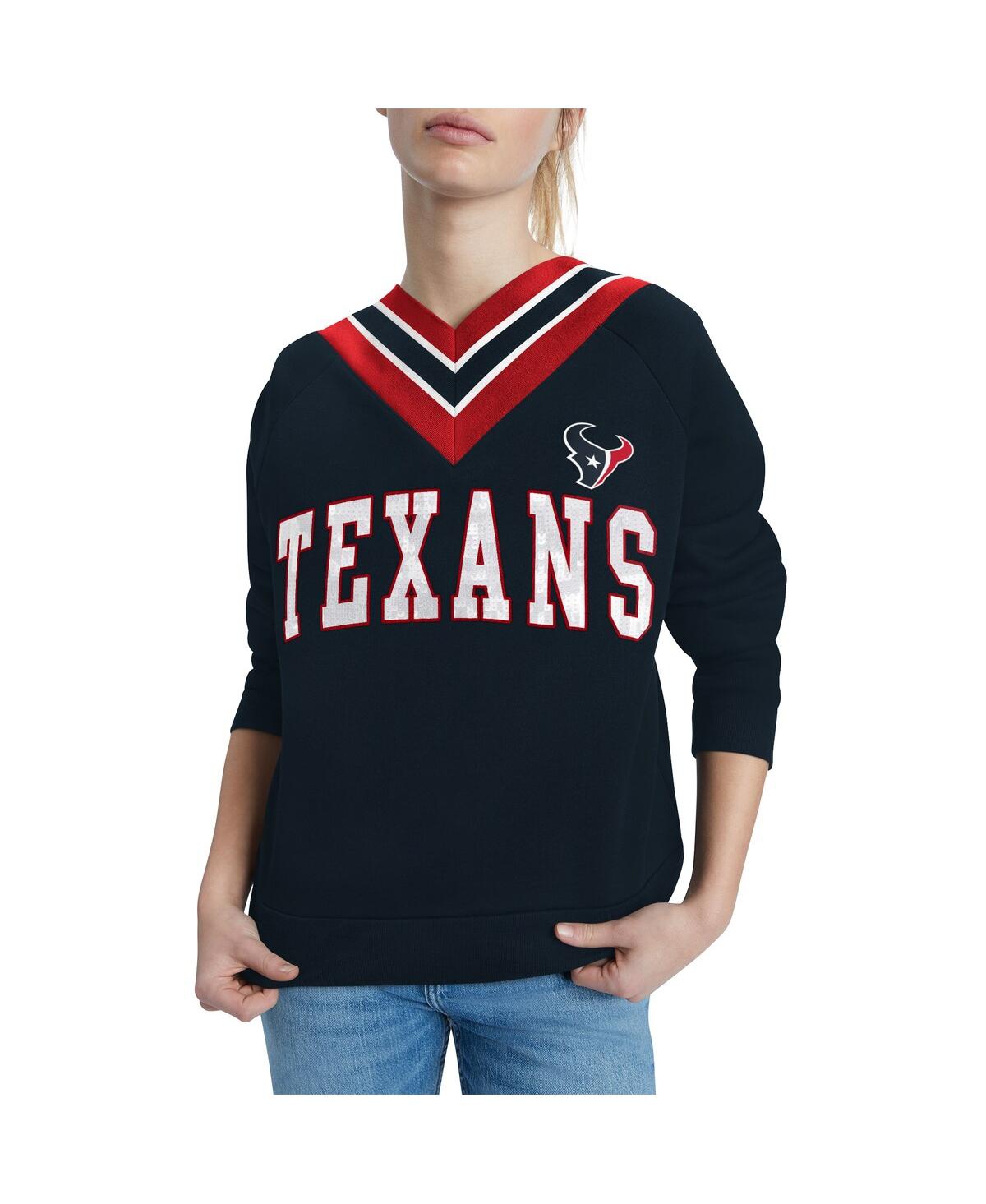 Shop Tommy Hilfiger Women's  Navy Houston Texans Heidi V-neck Pullover Sweatshirt