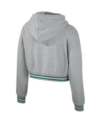 Women's Heather Gray Distressed Michigan State Spartans Cropped Shimmer Pullover Hoodie