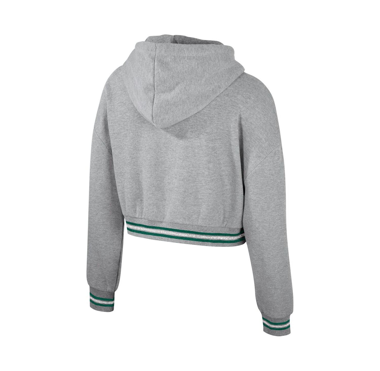 Women's Heather Gray Distressed Michigan State Spartans Cropped Shimmer Pullover Hoodie