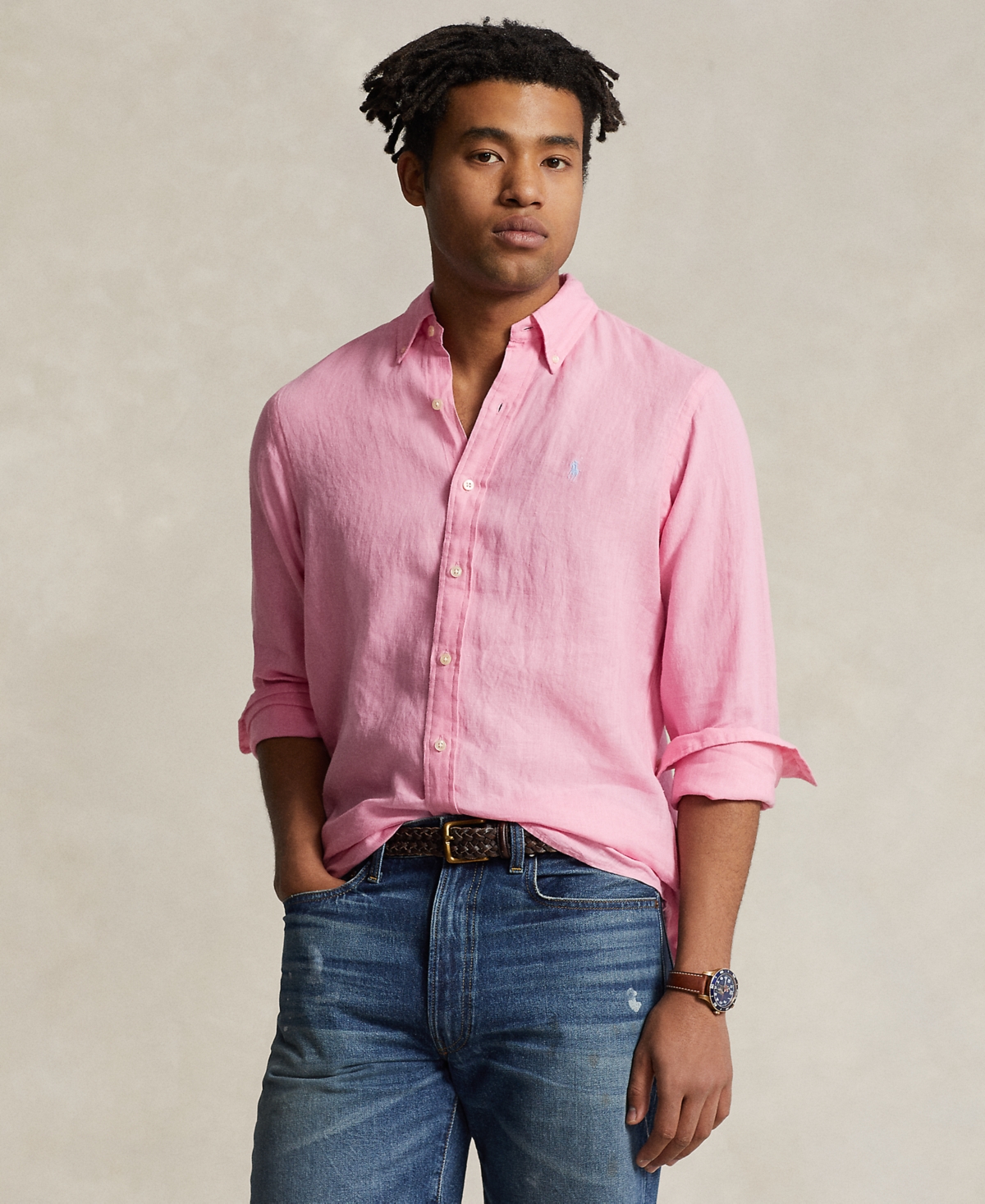 Shop Polo Ralph Lauren Men's Classic Fit Linen Shirt In Florida Pink