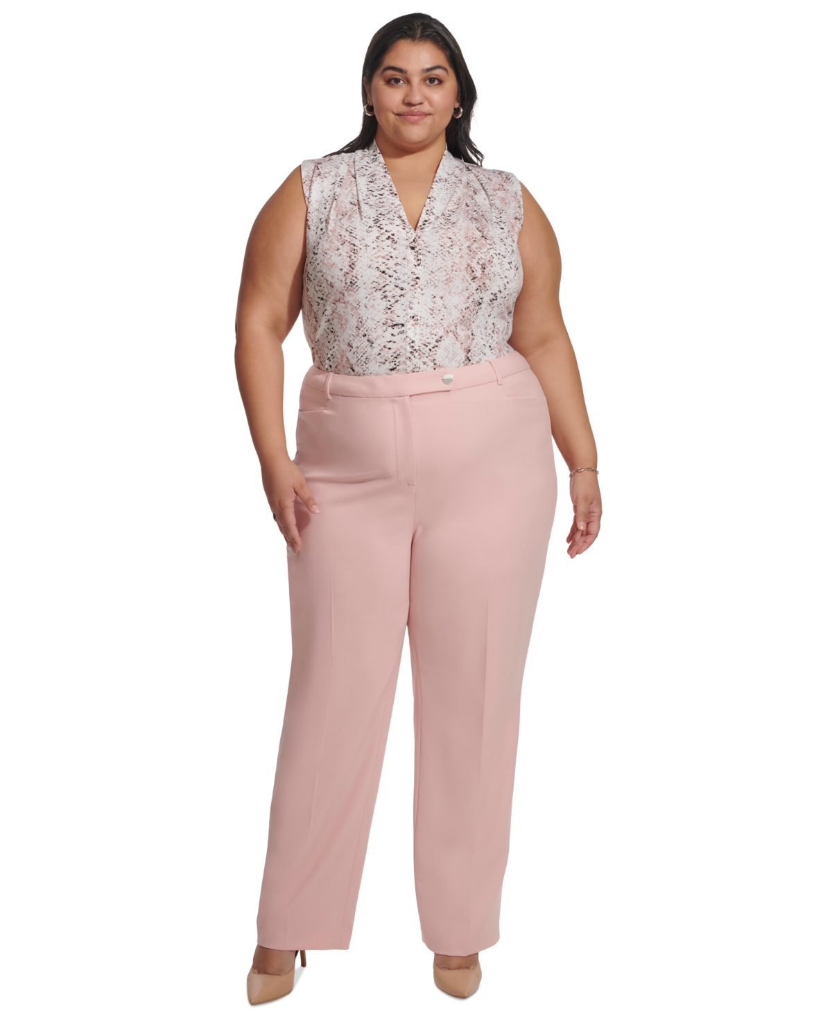 Shop Calvin Klein Plus Size Lux Modern-fit Pants In Silver Pink