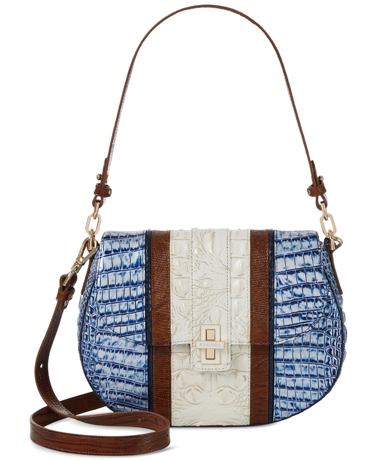 Shop Brahmin Cynthia Leather Shoulder Bag In Coastal Blue Odysea