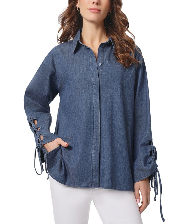 Jones New York Women's Lace-Up-Cuff Denim Shirt - Macy's