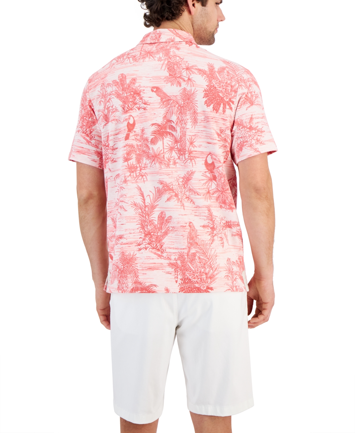 Tommy Bahama Men's Bird's Eye View Yarn-Dyed Tropical-Print Mini French Terry Polo Shirt